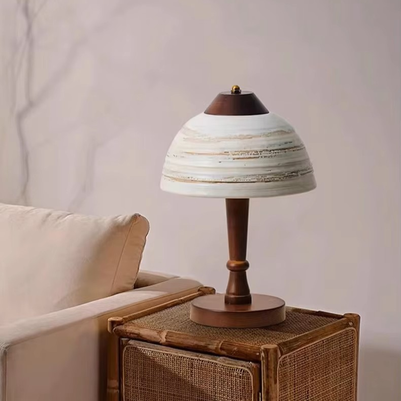 Nordic Ceramic and Wood Desk Lamp with Japandi Aesthetic and Calm Organic Vibe