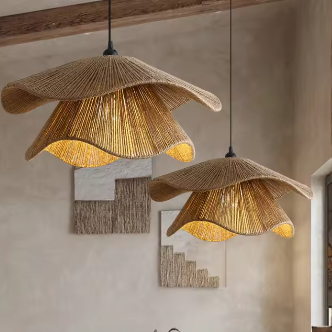 Nordic design natural hemp lampshade showing light ambiance