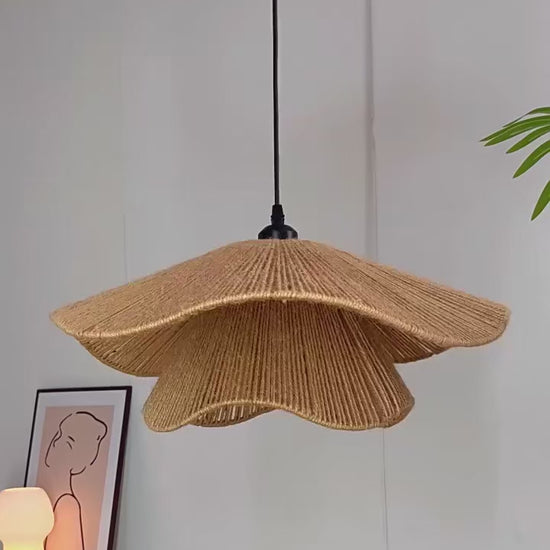 Natural Hemp Pendant Light showing effect when turned on and off