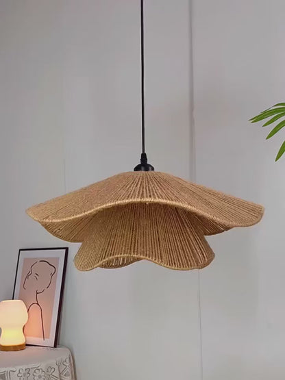 Natural Hemp Pendant Light showing effect when turned on and off