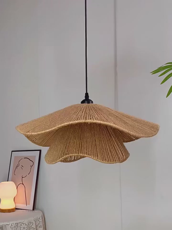 Natural Hemp Pendant Light showing effect when turned on and off
