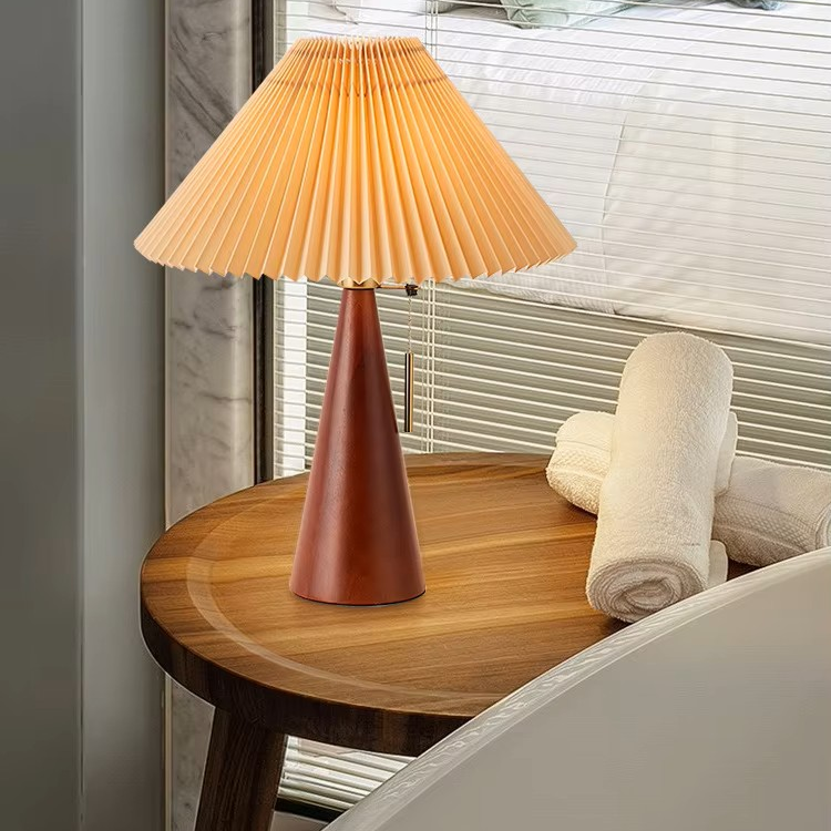 Quiet Luxury Wooden Cone and Pleated Table Lamp designed for Refined and Cozy Homes
