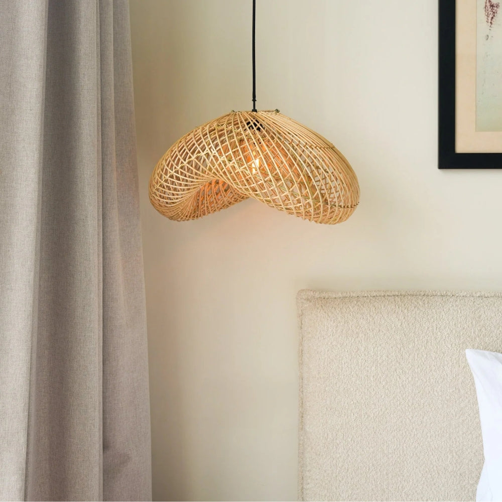 Elegant rattan ceiling light fixture with an adjustable black cord