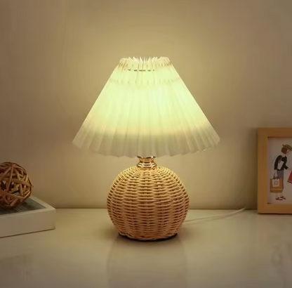 Handwoven Rattan Table Lamp – Cozy Bedside Lighting