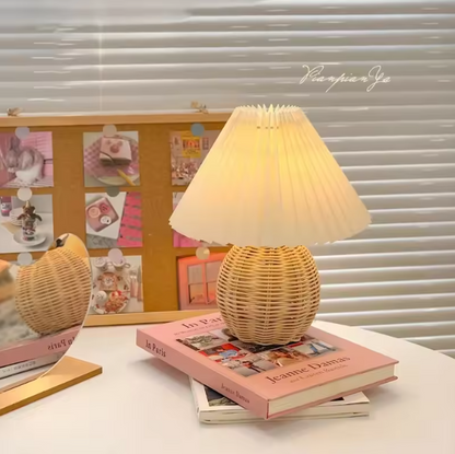 Handwoven Rattan Table Lamp – Cozy Bedside Lighting