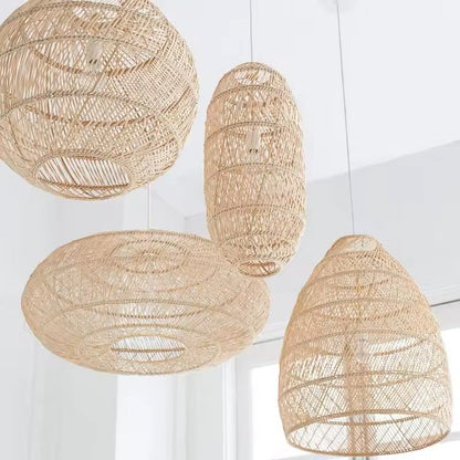 Rustic bohemian hanging pendant light with an intricate woven pattern