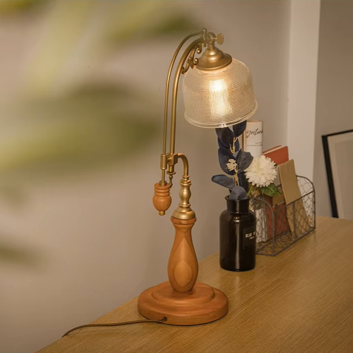 Study Desk Wood and Glass Lamp for Classic Workspaces and Professional Home Offices