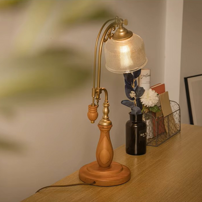 Study Desk Wood and Glass Lamp for Classic Workspaces and Professional Home Offices