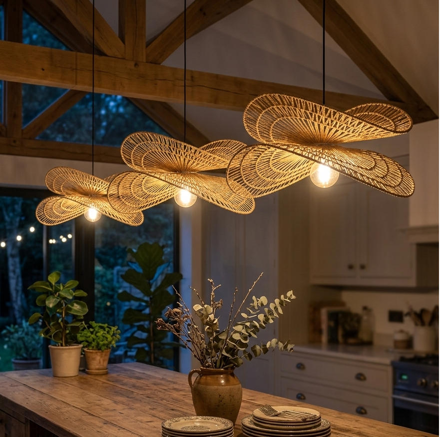 Sustainable jute rope ceiling fixture for cozy dining areas