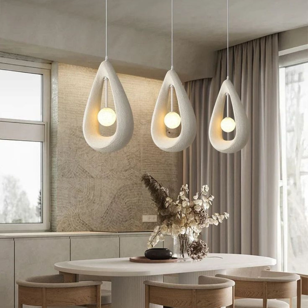 Minimalist Japandi ceramic teardrop lighting fixture in modern home