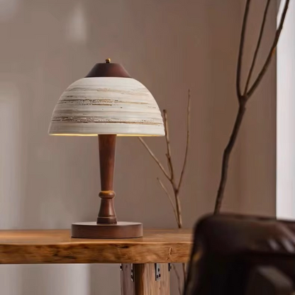 Wabi-Sabi Ceramic and Wood Table Lamp in Minimalist Style for Organic Modern Decor