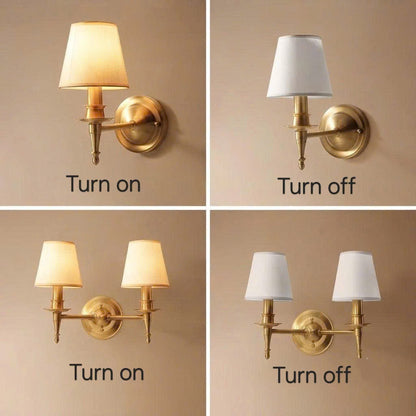 Cozy reading corner copper and cloth wall sconce offering focused yet soft illumination for book lovers.