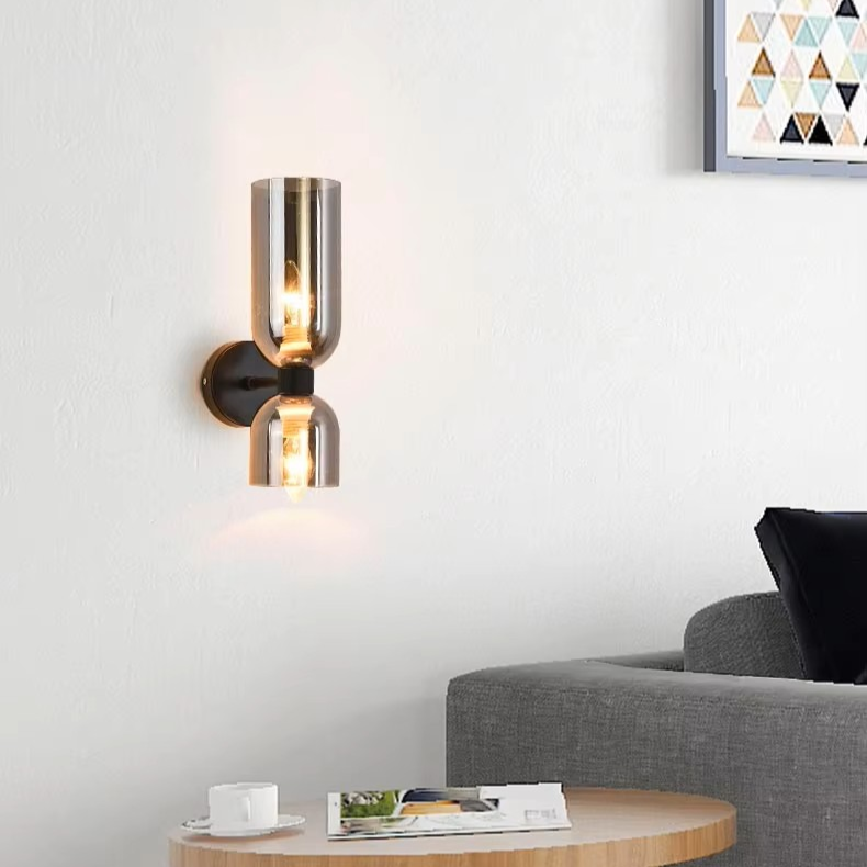 Eco-friendly natural copper and glass wall sconce handcrafted with sustainable materials for an organic modern living room.