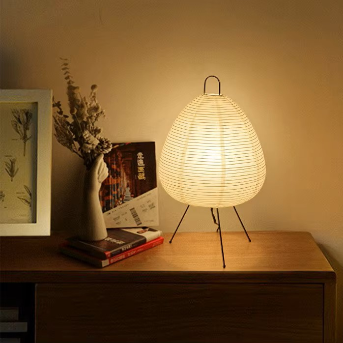 Washi Rice Paper Lantern Table Lamp with Wire Tripod Stand and Soft Diffused Glow