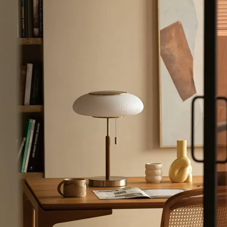 Workspace Table Lamp in Pleated Glass with Minimalist Lighting for Modern Office Decor